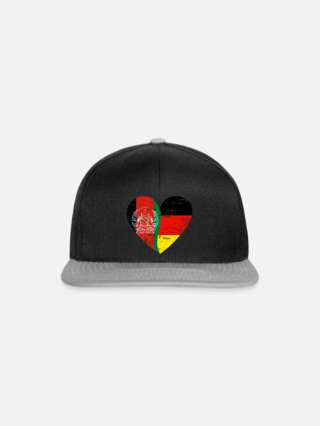 Afghanistan Deutschland Flaggenherz - Snapback Cap - Schwarz/Grau