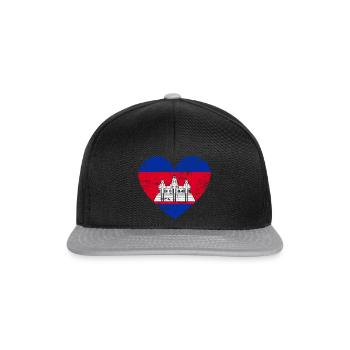 Cambodia Flag Heart - Snapback Cap - black/grey - Front