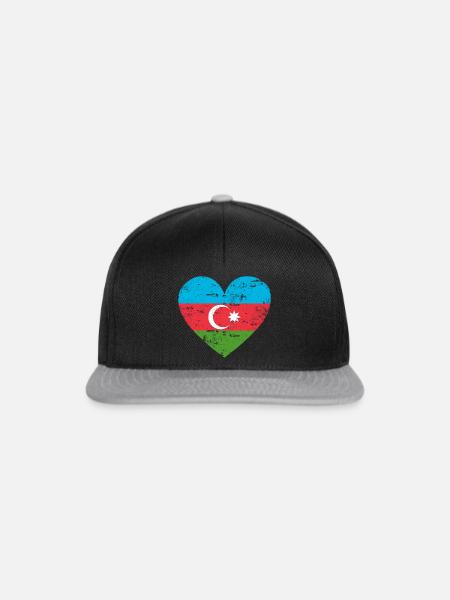 Aserbaidschan Flaggenherz - Snapback Cap - Schwarz/Grau