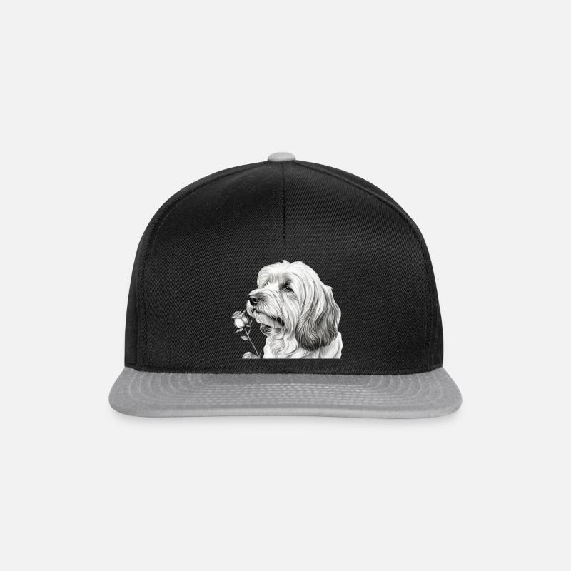 Schwarzweiß Hund mit Rose - Snapback Cap - Schwarz/Grau