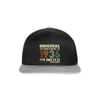 1936 Vintage Retro Geburtstagsgeschenk - Snapback Cap - Schwarz/Grau - Vorne