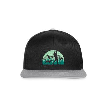 Wanderer mit Hund - Bergsteigen Wandern Berge - Snapback Cap - Schwarz/Grau - Vorne