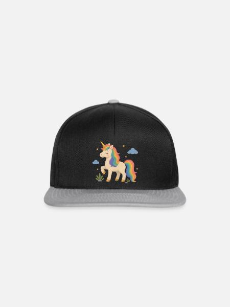 Zauberhaftes Einhorn mit Regenbogenmähne - Snapback Cap - Schwarz/Grau