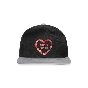 Fleisch Fresser Design Meat Fisch Wurst Herz - Snapback Cap - Schwarz/Grau - Vorne