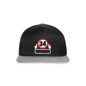 34 Anniversaire Panneau de signalisation 34 ans Votre nom - Casquette snapback - noir/gris - Devant