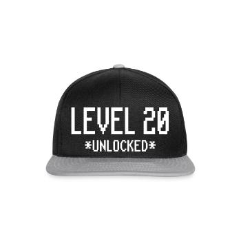 20. Geburtstag Geschenk Level 20 Game - Snapback Cap - Schwarz/Grau - Vorne