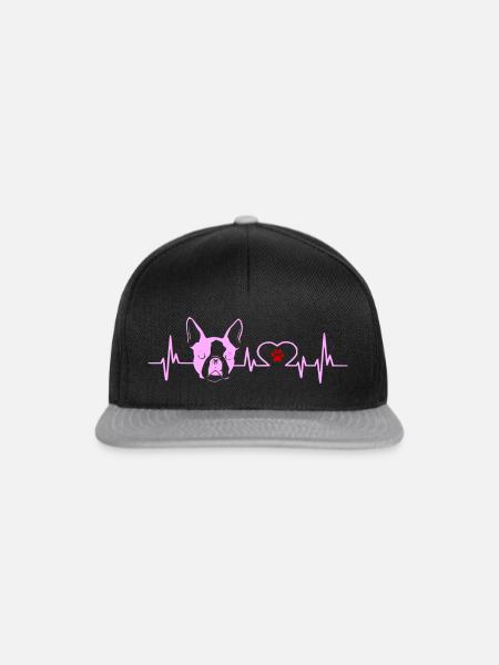 Herzschlag Boston Terrier Hund Hundefreund - Snapback Cap - Schwarz/Grau