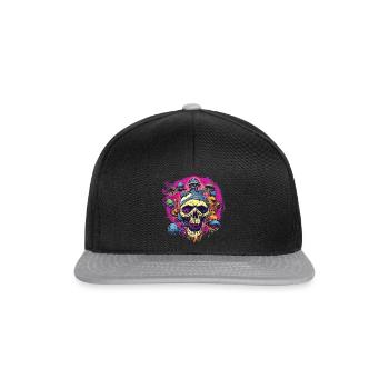 Schädel und Pilze - Snapback Cap - Schwarz/Grau - Vorne