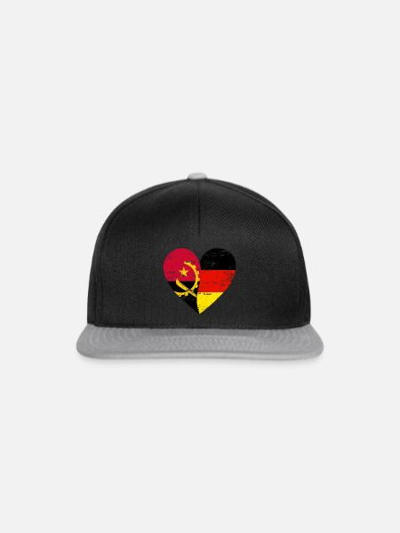 Angola Deutschland Flaggenherz - Snapback Cap - Schwarz/Grau