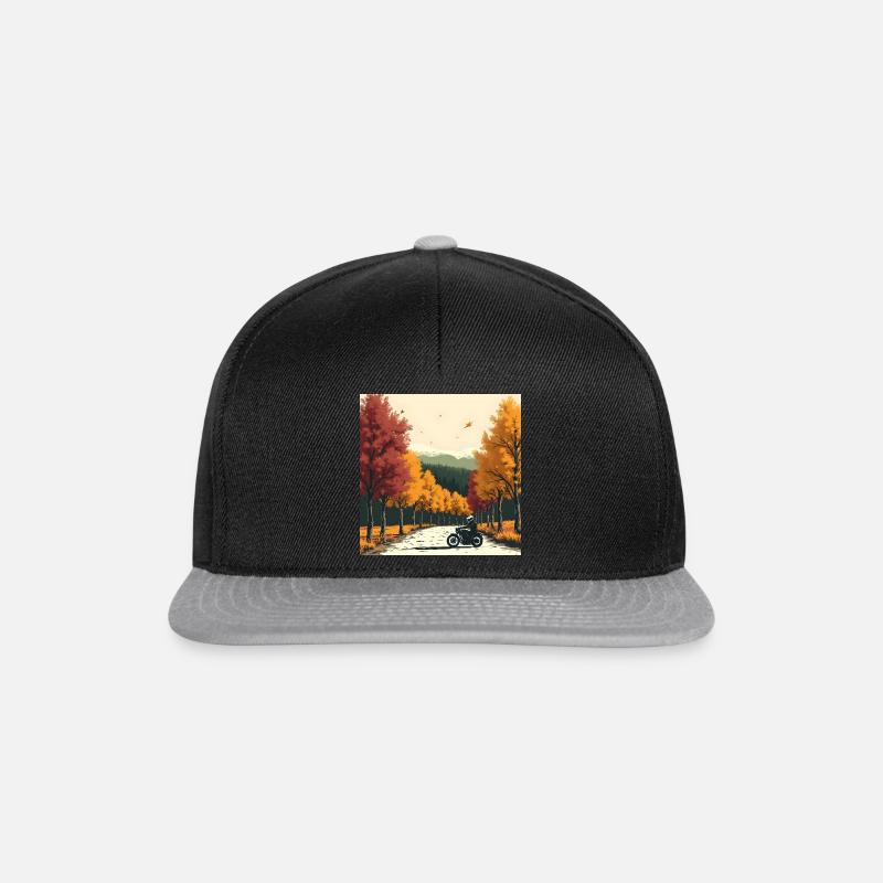 Block-Print Tree Row + Bike - Snapback Cap - black/grey