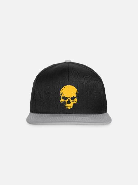 Gelber Totenkopf Kontrast - Snapback Cap - Schwarz/Grau