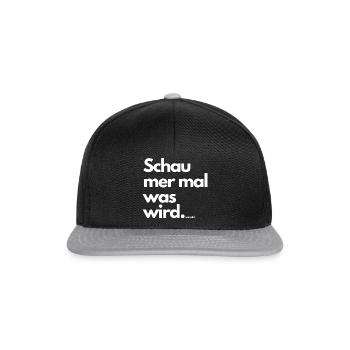 'Schau mer mal was wird weiß' Meme Shirt lustig - Snapback Cap - Schwarz/Grau - Vorne