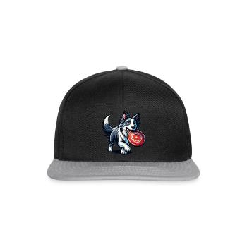Un border collie joue joyeusement avec un frisbee - Casquette snapback - noir/gris - Devant
