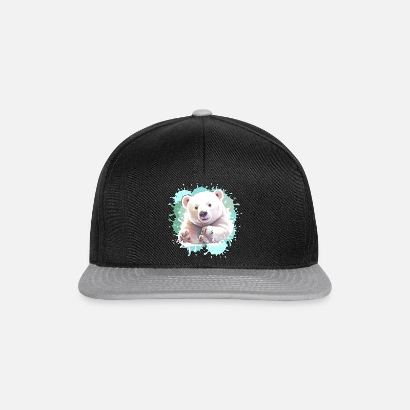 Eisbär, Bär, Babyeisbär,Blau - Snapback Cap - Schwarz/Grau