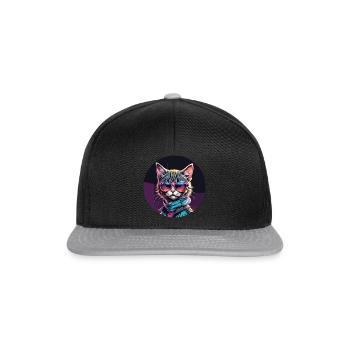 Retro Cat / Retro Katze - Snapback Cap - Schwarz/Grau - Vorne