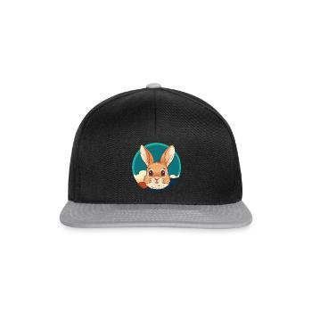 Hasenzahn Hoppelhase Häschen - Snapback Cap - Schwarz/Grau - Vorne