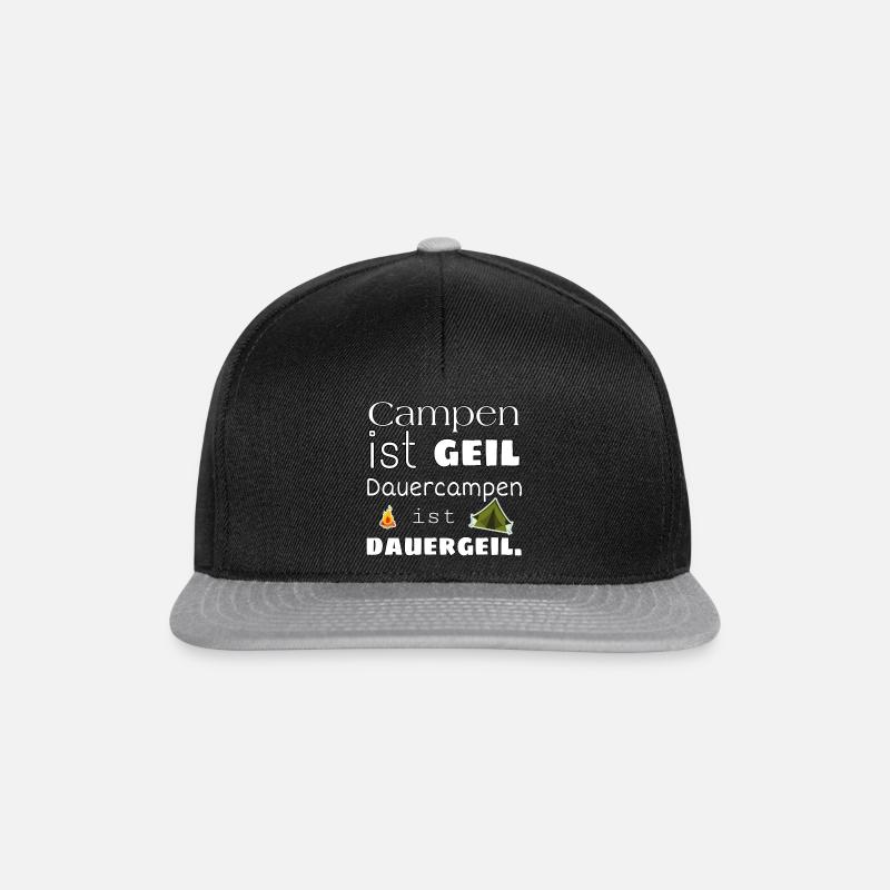 Camping - Campen - Dauercamping Shirt - Snapback Cap - Schwarz/Grau