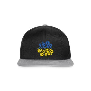 Ukraine Flagge Zahnräder Ukrainische Fahne - Snapback Cap - Schwarz/Grau - Vorne