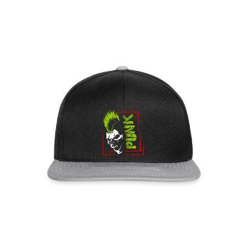 Punk Musik Punker Punkrock Irokesenschnitt Rocker - Snapback Cap - Schwarz/Grau - Vorne