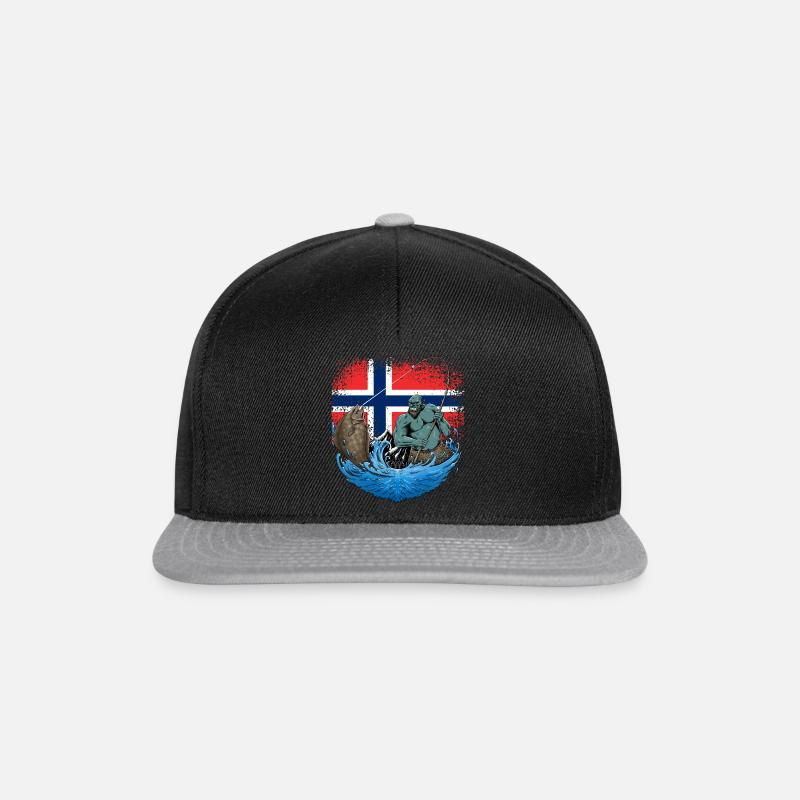 Norwegen Troll Heilbutt Angler - Snapback Cap - Schwarz/Grau