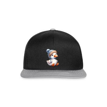 Süßes kleines weißes Entchen Ente mit Mütze - Snapback Cap - Schwarz/Grau - Vorne