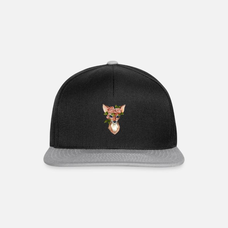 Reh mit Blumenkrone - Snapback Cap - Schwarz/Grau