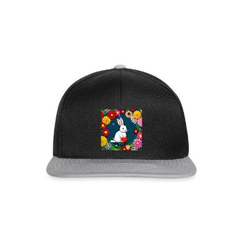 Le lapin de Pâques tient le motif floral du cœur - Casquette snapback - noir/gris - Devant