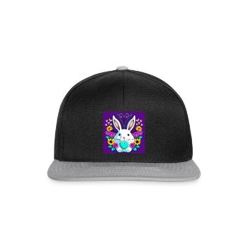 Witziger Osterhase mit Blumen - Snapback Cap - Schwarz/Grau - Vorne