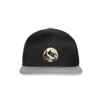 Landschaft im chinesischen Stil, traditionelle Zeichnung, Tusche - Snapback Cap - Schwarz/Grau - Vorne