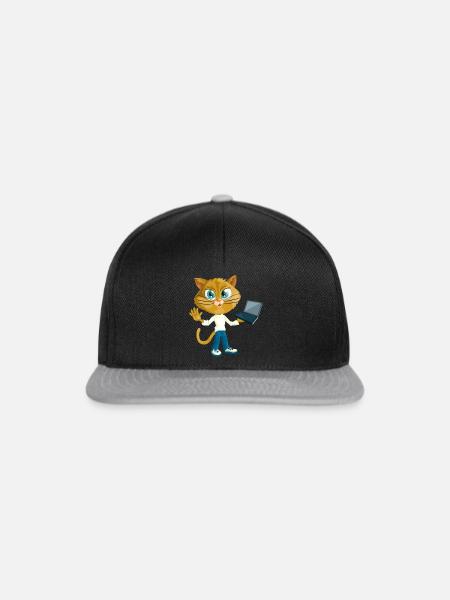 Katze mit LapTop - Snapback Cap - Schwarz/Grau