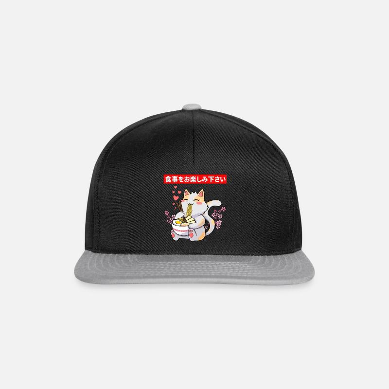 Niedliche Katze, die eine Schüssel Ramen isst - Snapback Cap - Schwarz/Grau