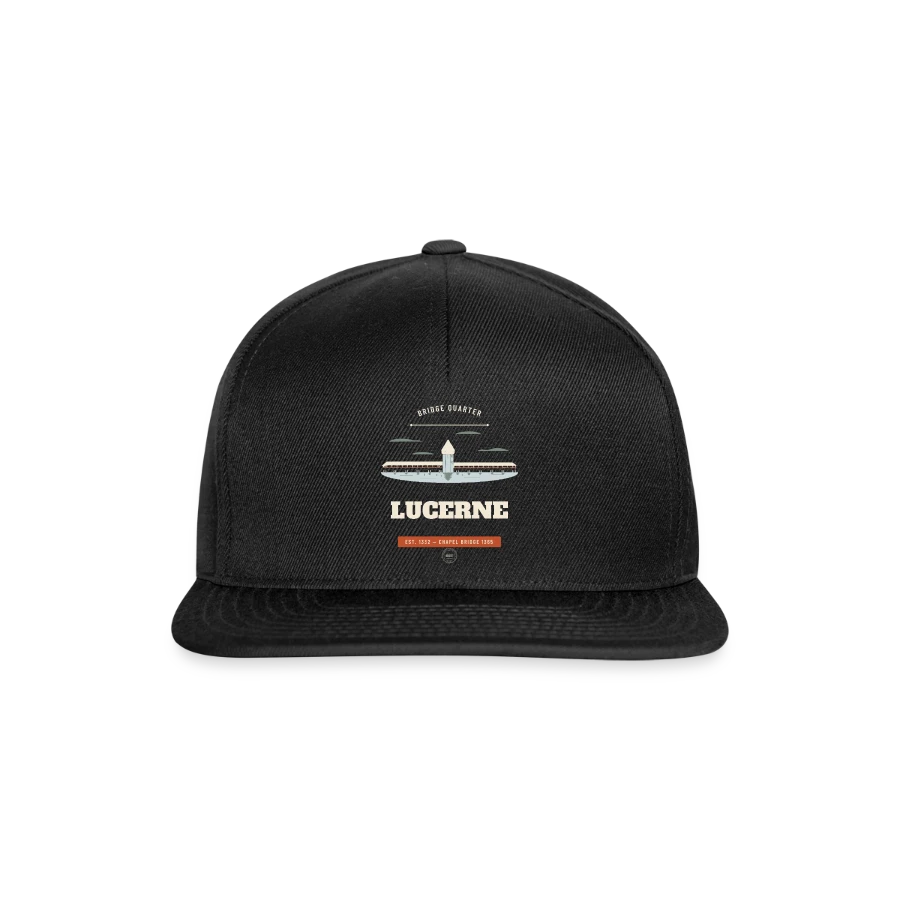 Lucerne badge on a snapback cap, black/black