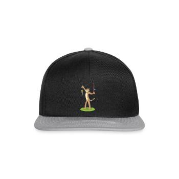 Katze Angeln Käse Maus Cat - Snapback Cap - Schwarz/Grau - Vorne