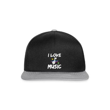 I Love Music I Musik Musiker Note Noten Charts - Snapback Cap - Schwarz/Grau - Vorne
