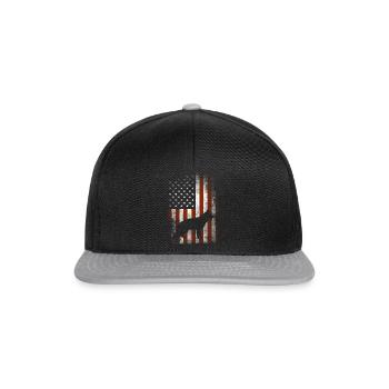 Schäferhund - amerikanische Flagge - Geschenke - Snapback Cap - Schwarz/Grau - Vorne