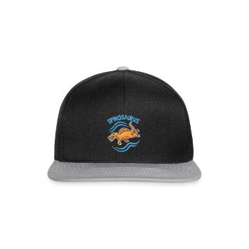 Dinosaurier Spinosaurus Comic Logo Schwimmer Dino - Snapback Cap - Schwarz/Grau - Vorne