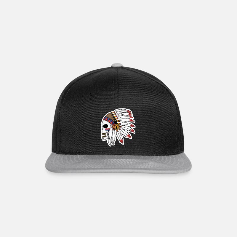 Indian skull with feathers - Snapback Cap - black/grey