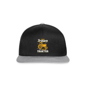 Landwirtin Bäuerin Traktor Landmaschinen Geschenk - Snapback Cap - Schwarz/Grau - Vorne