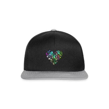 Psychedelic heart on plants and leaves - Snapback Cap - black/grey - Front