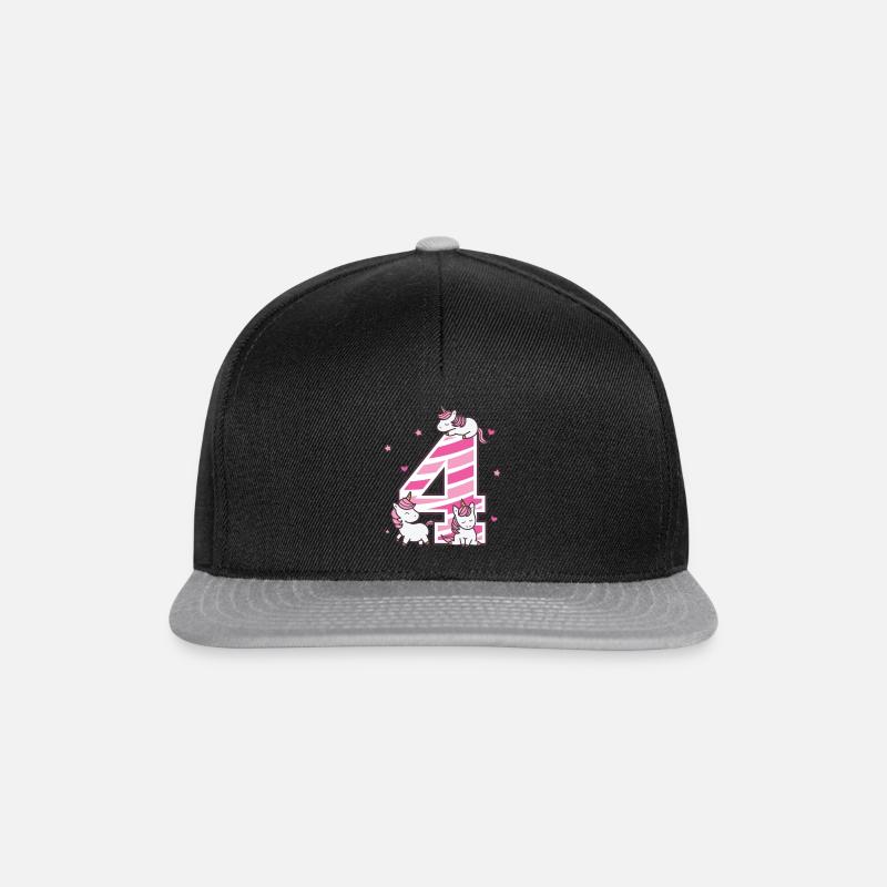 Kinder 4. Geburtstag Einhorn vier Jahre Geschenk - Snapback Cap - Schwarz/Grau