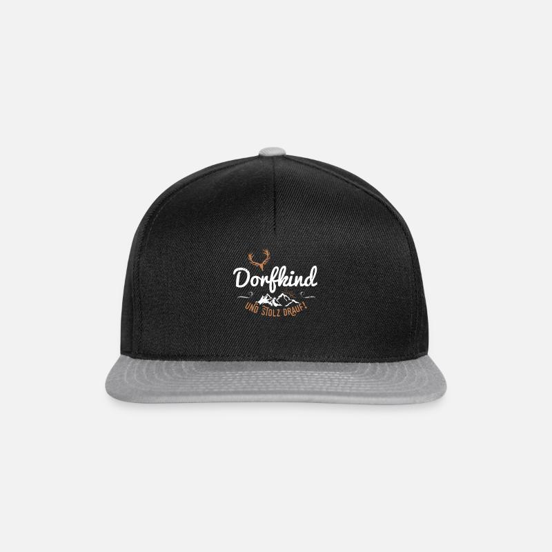 Dorfkind und stolz drauf Hirsch Berge Spruch Dorf - Snapback Cap - Schwarz/Grau