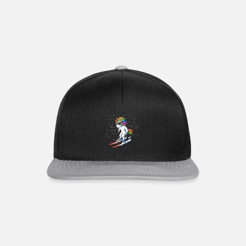 Unicorn on Ski - Lustiges Ski Einhorn - Snapback Cap - Schwarz/Grau