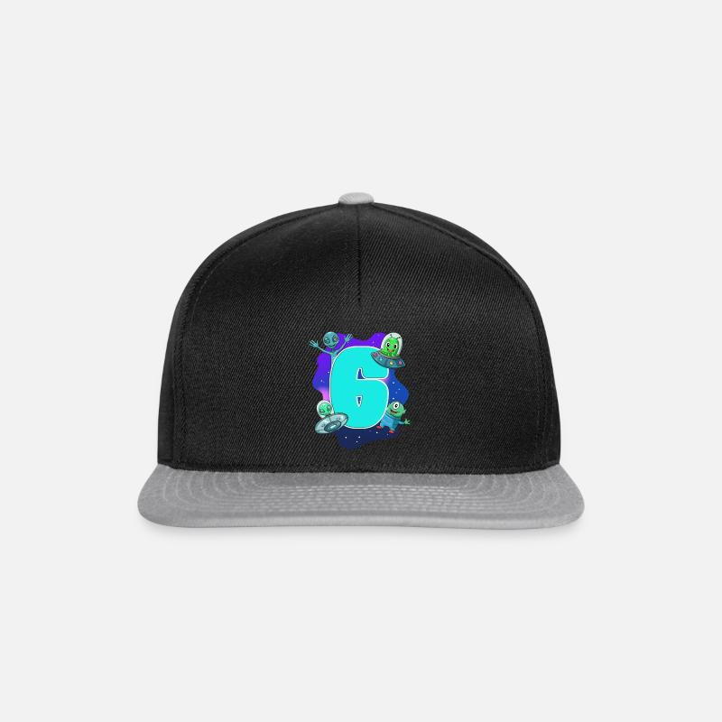6. Kindergeburtstag - Alien und Ufo - Snapback Cap - Schwarz/Grau