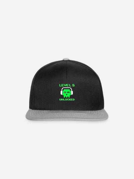 Level 8 Unlocked 8. Geburtstag Jungen Gamer Zocker - Snapback Cap - Schwarz/Grau