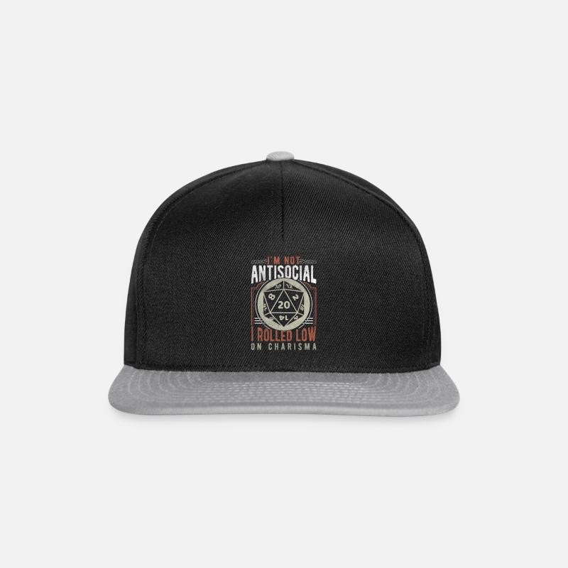 Antisocial Low On Charisma Tabletop Gaming RPG - Snapback Cap - Schwarz/Grau