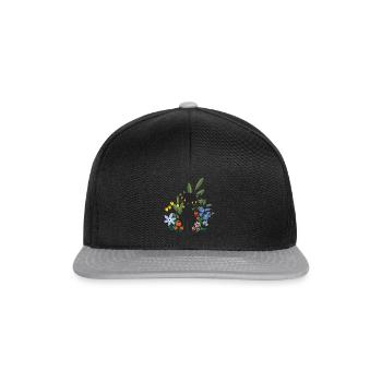 cute black cat with colorful flowers - Snapback Cap - black/grey - Front