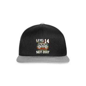 14. Geburtstag Gamer Level 14 Unlocked - Snapback Cap - Schwarz/Grau - Vorne