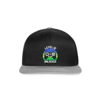 Cadeaux garçon 12e anniversaire, niveau 12 déverrouillé - Casquette snapback - noir/gris - Devant
