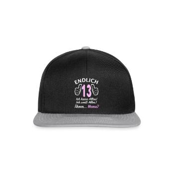 13. Geburtstag 13 Jahre Pubertät Endlich 13 Ich - Snapback Cap - Schwarz/Grau - Vorne