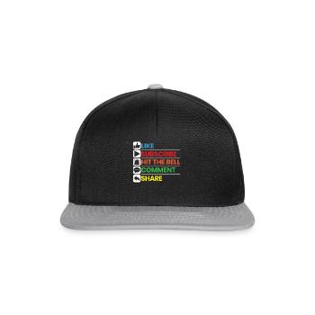 Like Subscribe Hit The Bell Comment Share Streamer - Snapback Cap - Schwarz/Grau - Vorne